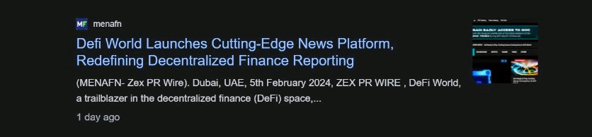 Defi world news portal launch annoucement on various channels